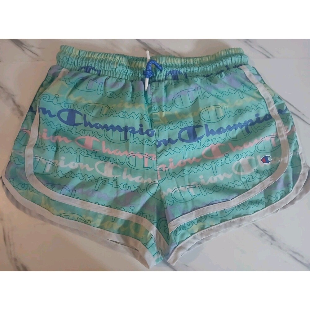 Champion Girls Athletic Shorts Size 14/16 Lined Teal With Logos